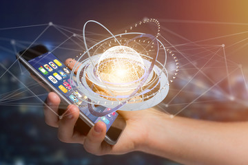 Connected earth globe concept icon on a futuristic interface