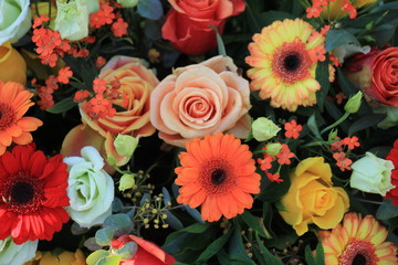 Wedding flowers in yellow, pink and orange