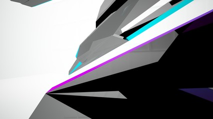 Abstract white and colored gradient  interior multilevel public space with window. 3D illustration and rendering.