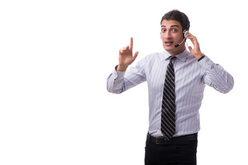 Young call center operator isolated on white background