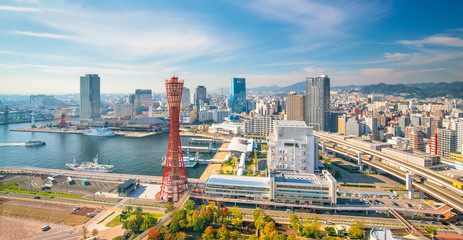 Skyline and Port of Kobe in Japan