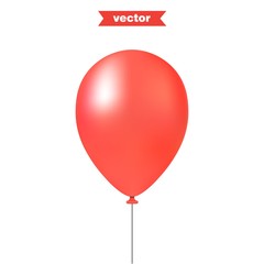 Red air balloon, realistic 3d vector illustration, close-up looks with reflects. Isolated on white background