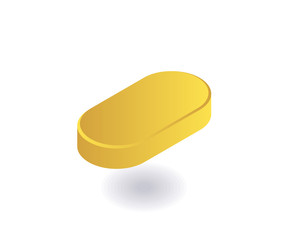 Yellow pill icon. Vector illustration in flat isometric 3D style.