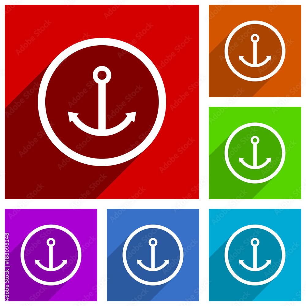 Poster Anchor vector icons. Flat design colorful illustrations for web designers and mobile applications in eps 10
