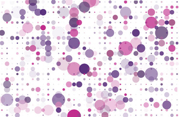 Violet, pink dotted background with circles, dots, point different size, scale. Halftone pattern. Vector illustration