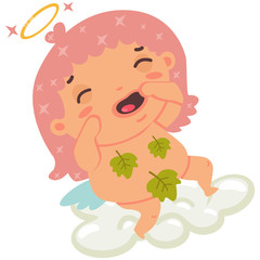 Cute cupid girl sitting on a cloud and having fun. Valentine's Day symbol. Cartoon vector illustration isolated on a white background.
