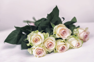 Romantic light bouquet of tender roses, Soft vintage effect. Concept for all festive events, especially for wedding, birthday, Valentine's Day, mothers Day