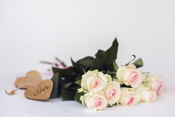 Romantic Valentines blooming roses, tender flowers. Bouquet for beloved only. Concept for all festive events, especially for wedding, birthday, Valentine's Day