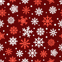 Naklejka na ściany i meble Different vector snowflakes seamless pattern. Vector ice crystal ornament