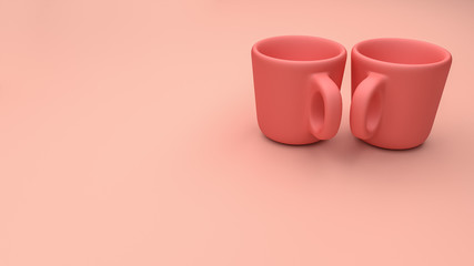 pink cup 3d render on color background.