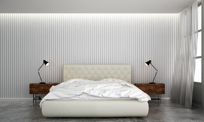 Fototapeta na wymiar 3D rendering interior design of minimal bedroom and white wall texture background