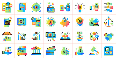 Big linear icons set of finance, banking. Modern for mobile application and web concepts
