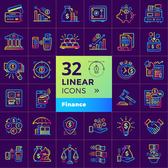 Big linear icons set of finance, banking. Modern for mobile application and web concepts