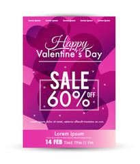 Valentine's Day sale poster template. magenta  heart colour background. Design in A3 size. vector illustration