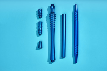 Top view of Hookah parts on light blue background