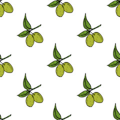 Olive branch seamless pattern. Natural background Design with olives for olive oil or cosmetics products, vector illustration