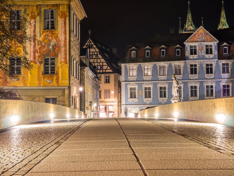 Bamberg, Untere Brücke bei Nacht