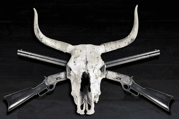 Cowboy Rifles and Cow Skull.