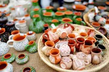 Ceramic dishes, tableware and jugs sold on Easter market in Vilnius