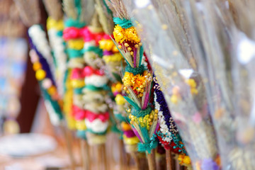 Traditional Lithuanian Easter palms known as verbos sold on Easter market in Vilnius