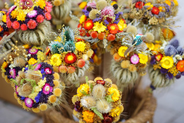 Traditional Lithuanian Easter palms known as verbos sold on Easter market in Vilnius