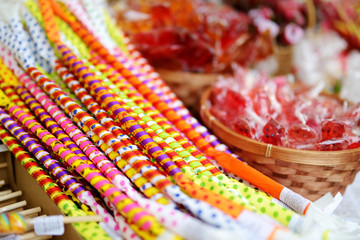 Assorted sweets and candies sold on traditional Lithuanian spring fair in Vilnius