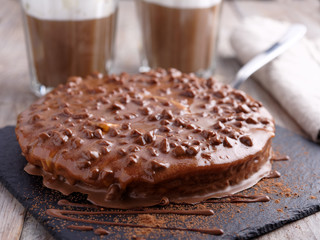 Almond cake with dark chocolate and coffee