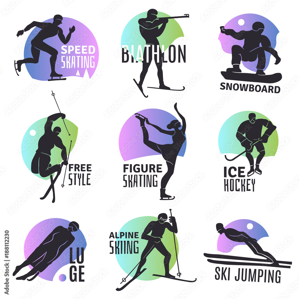 Poster winter sports emblems set