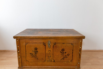 Old wooden chest with closed lit