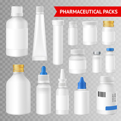 Pharmaceutical Packaging Realistic Transparent Background Set 