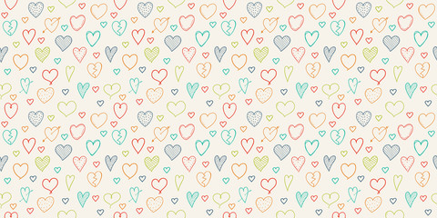 Background with cute hand drawn hearts - Valentine's Day, Mother's Day and Women's Day. Vector.