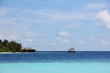 Maafushivaru atoll, view from Lonubo twin island. South Ari atoll, Maldives