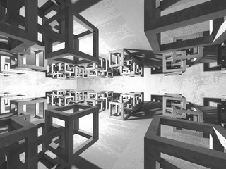 Dark basement empty room interior. Concrete walls