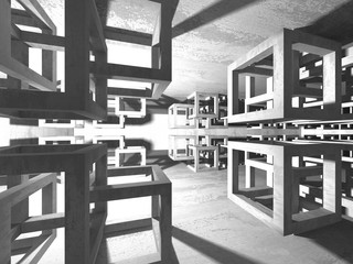 Dark basement empty room interior. Concrete walls