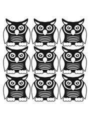 design 9 freunde muster reihe team crew viele cool klein süß niedlich eule kauz uhu vogel nacht fliegen comic cartoon clipart