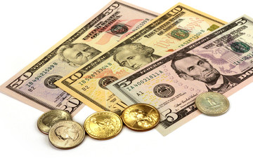 US dollars, banknotes and coins