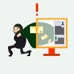 The hacker steals information from the computer, information security, data protection