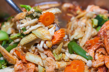 Thai healthy food. Stir Fried Vegetables with Shrimp.