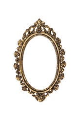 Vintage oval photo frame isolated on white background.