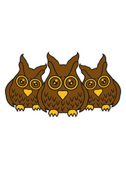 crew team freunde 3 gruppe böse ernst blick gesicht eule kauz uhu vogel nacht fliegen comic cartoon clipart