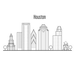 Obraz premium Houston skyline - downtown cityscape, city landmarks in liner style