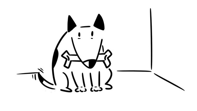 Dog with bone in mouth and wag the tail Cartoon hand drawn animation.