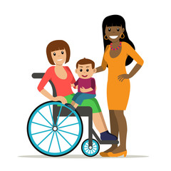 Disabled young woman with baby and girlfriend