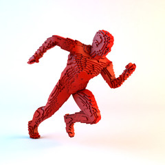 Running voxel man on a white background