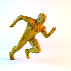 Running voxel man on a white background