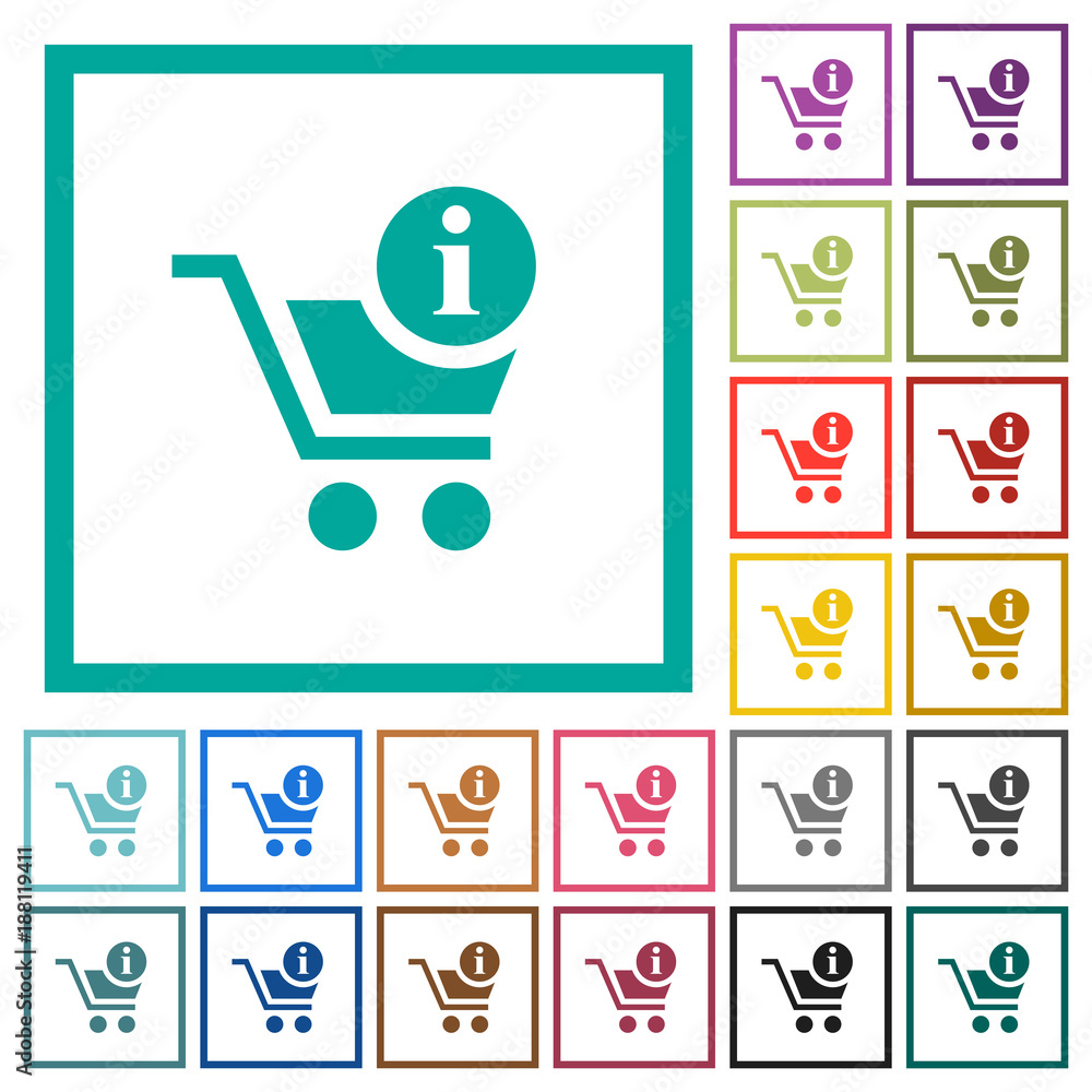 Poster cart item info flat color icons with quadrant frames