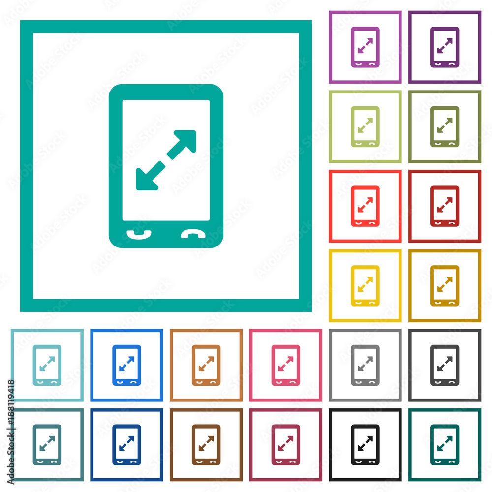 Poster mobile pinch open gesture flat color icons with quadrant frames