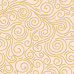 Abstract hand drawn doodle thin line wavy seamless pattern. Curly linear sky or sea messy background. Vector illustration.