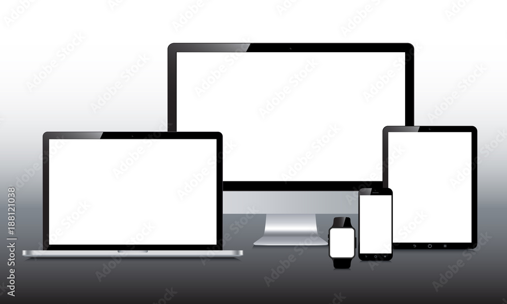 Poster set five technology devices - stock vector