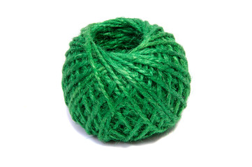 Skein of natural jute twine isolated on white.
